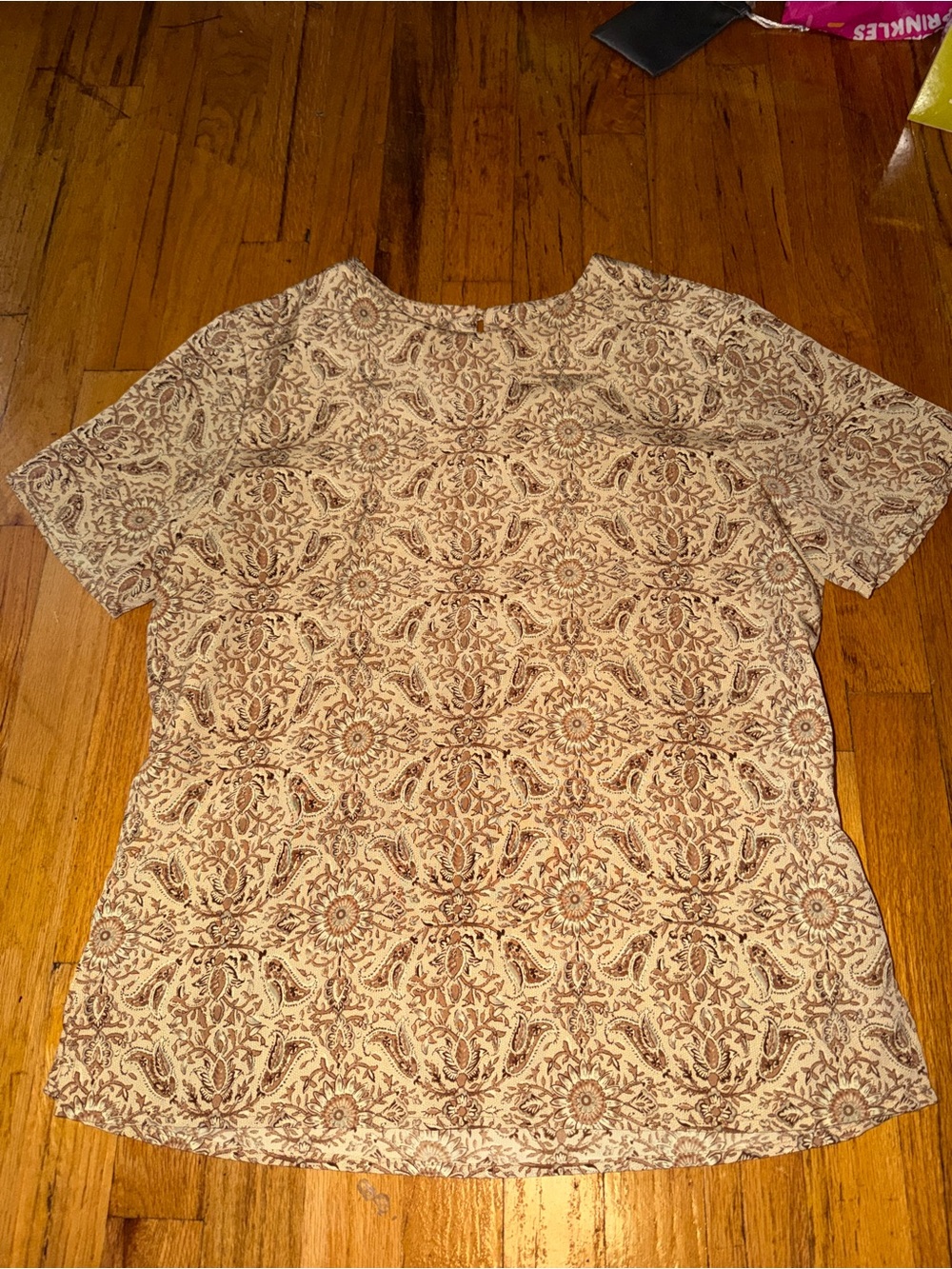 Vintage Cream Paisley Print Short Sleeve Blouse